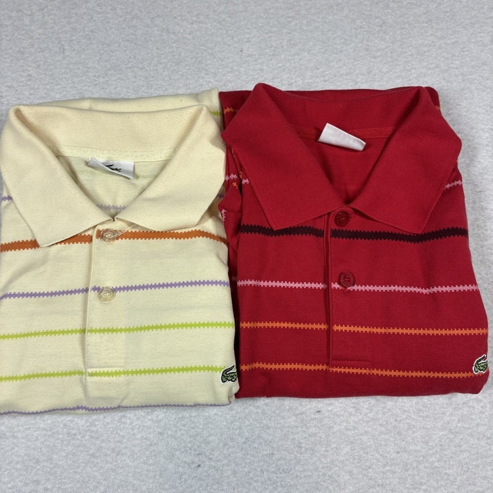 Lacoste Lot of 2 Mens Regular Fit Polo Shirts Size FR 7 US XXL Striped Preppy